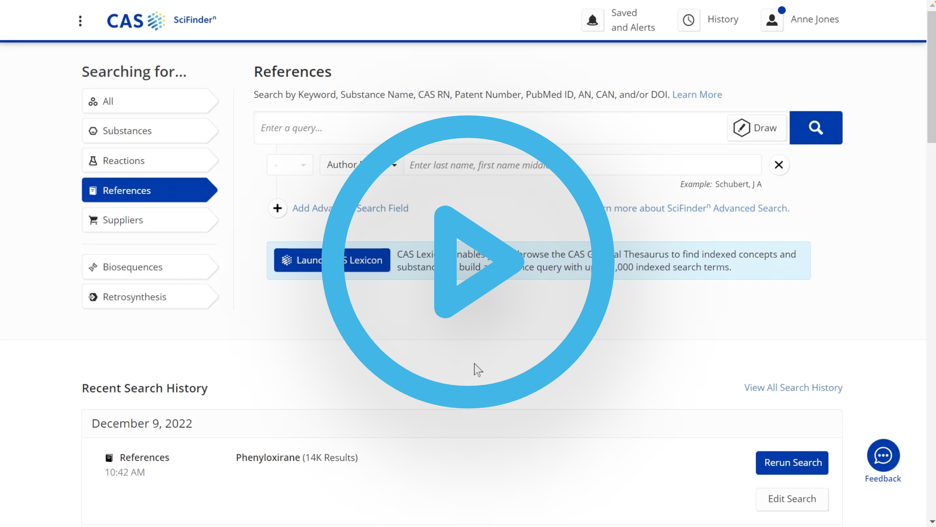 Searching references for substances with CAS SciFinder-n mockup