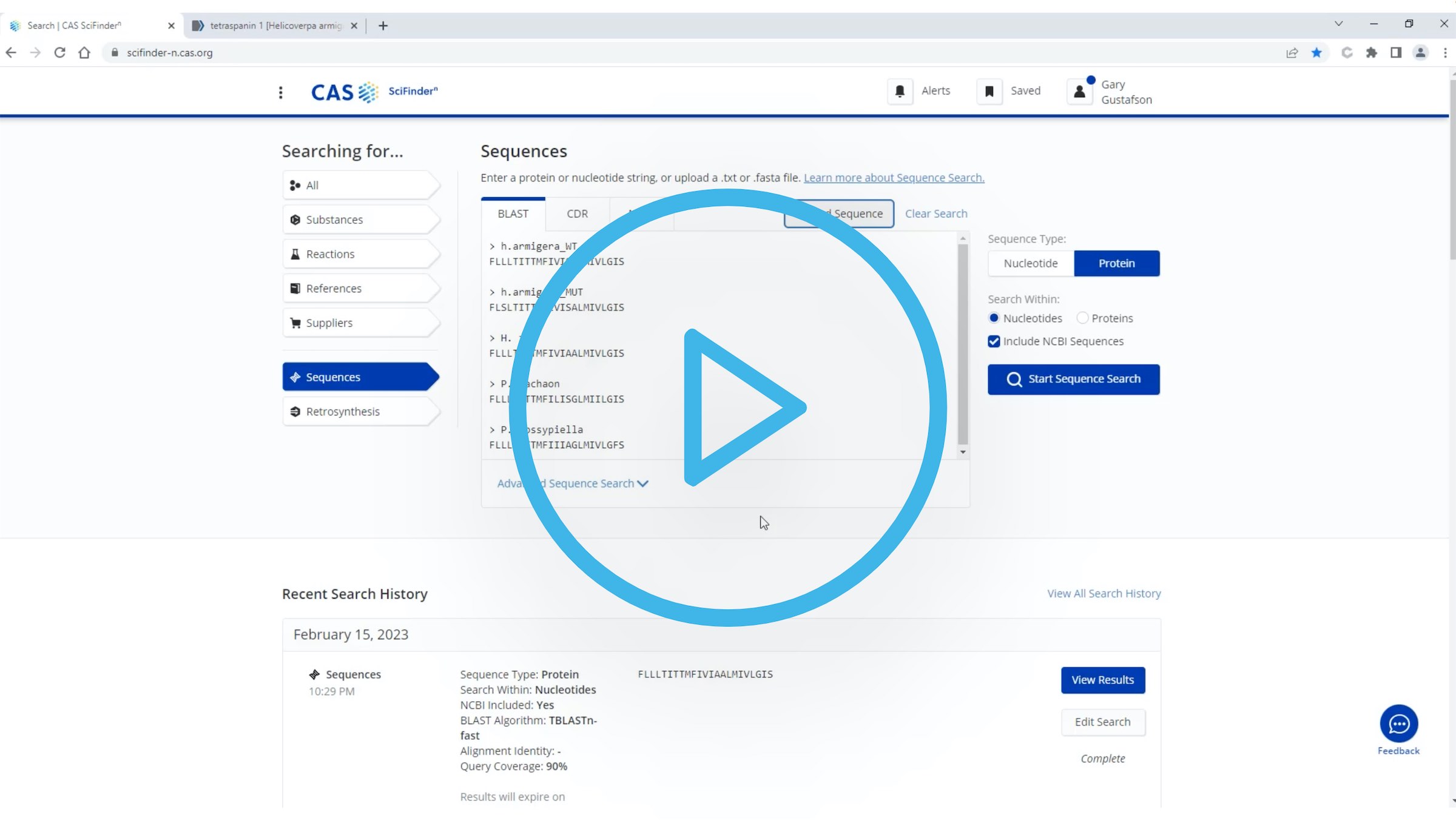 Advanced BLAST sequence search techniques in CAS SciFinderⁿ