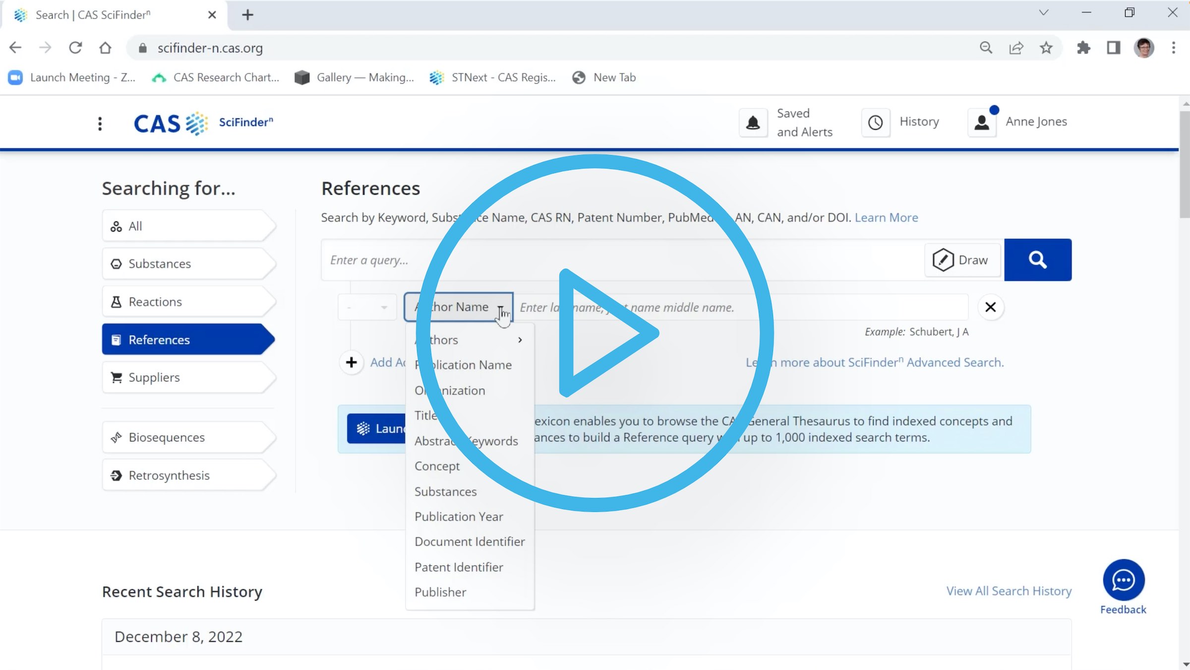 How to perform a reference search by author