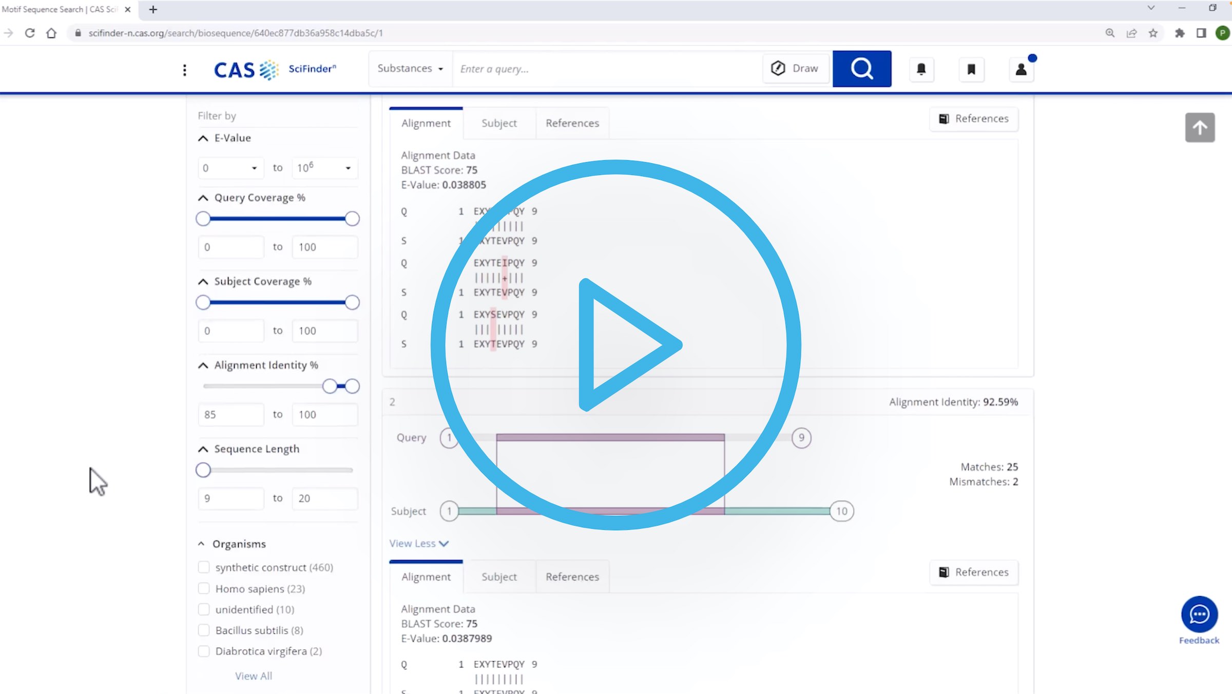 Performing a motif sequence search video mockup