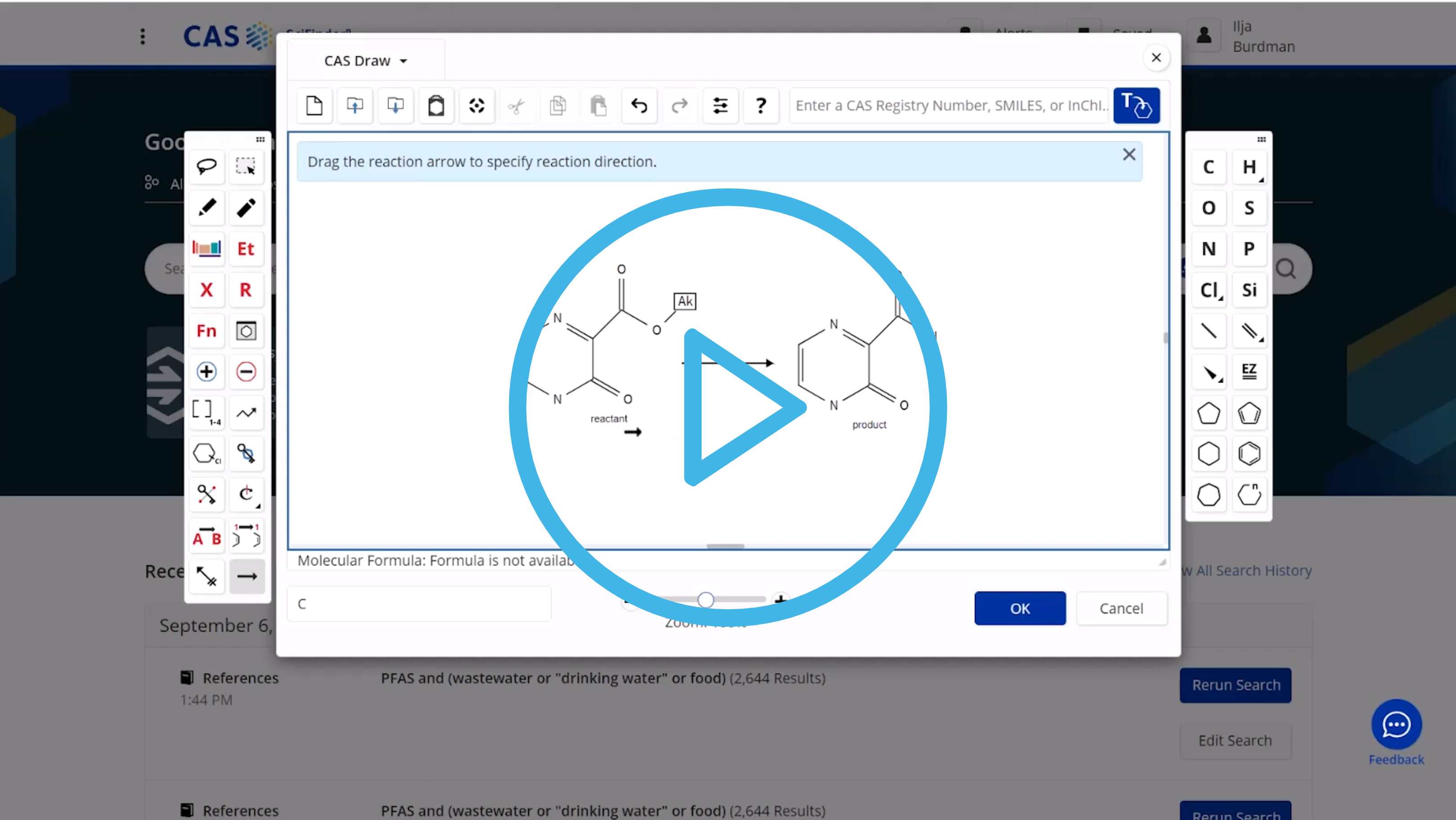 Reaction searching from drawn schemes