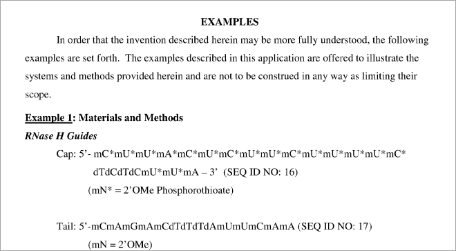 seção de exemplo da patente de mRNA da Moderna
