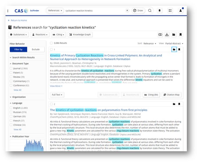 SciFinder screen capture of references 