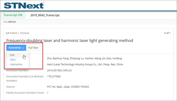 Display PatentPak PDF options in STNext