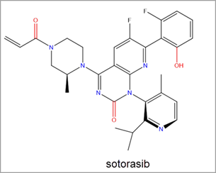 estructura química de sotorasib, un inhibidor de RAS