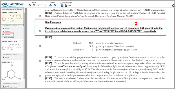 Écran des substances PatentPak dans STNext 