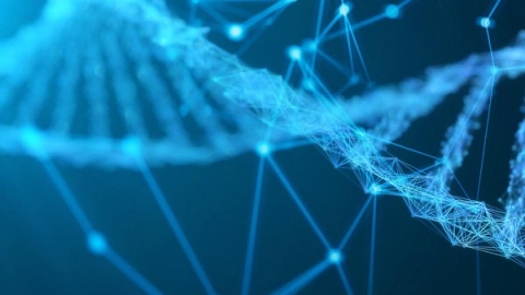 Biotechnology molecular structure of the digital network on a dark blue background