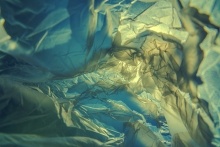 Inside a colored plastic bag